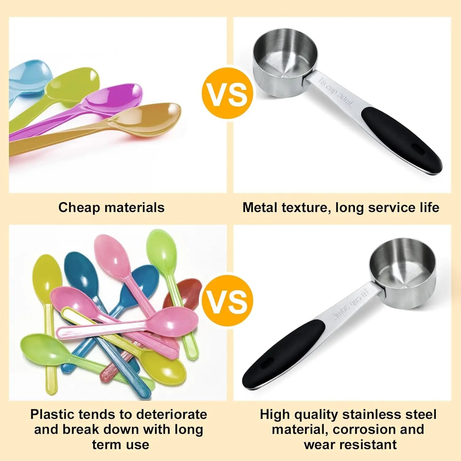 30ml Measuring Cup Stainless Steel Coffee Scoop with Silicone Handle Coffee Spoon Measuring Tools Kitchen Gadgets for Cooking