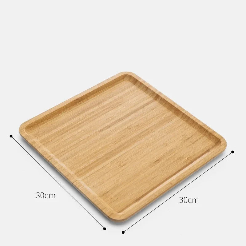 Square and Round Bamboo Storage Tray for Home Use, Tea Coffee Cup Tray Breakfast Dinner Plate Bread Fruit Cake Food Serving Tray