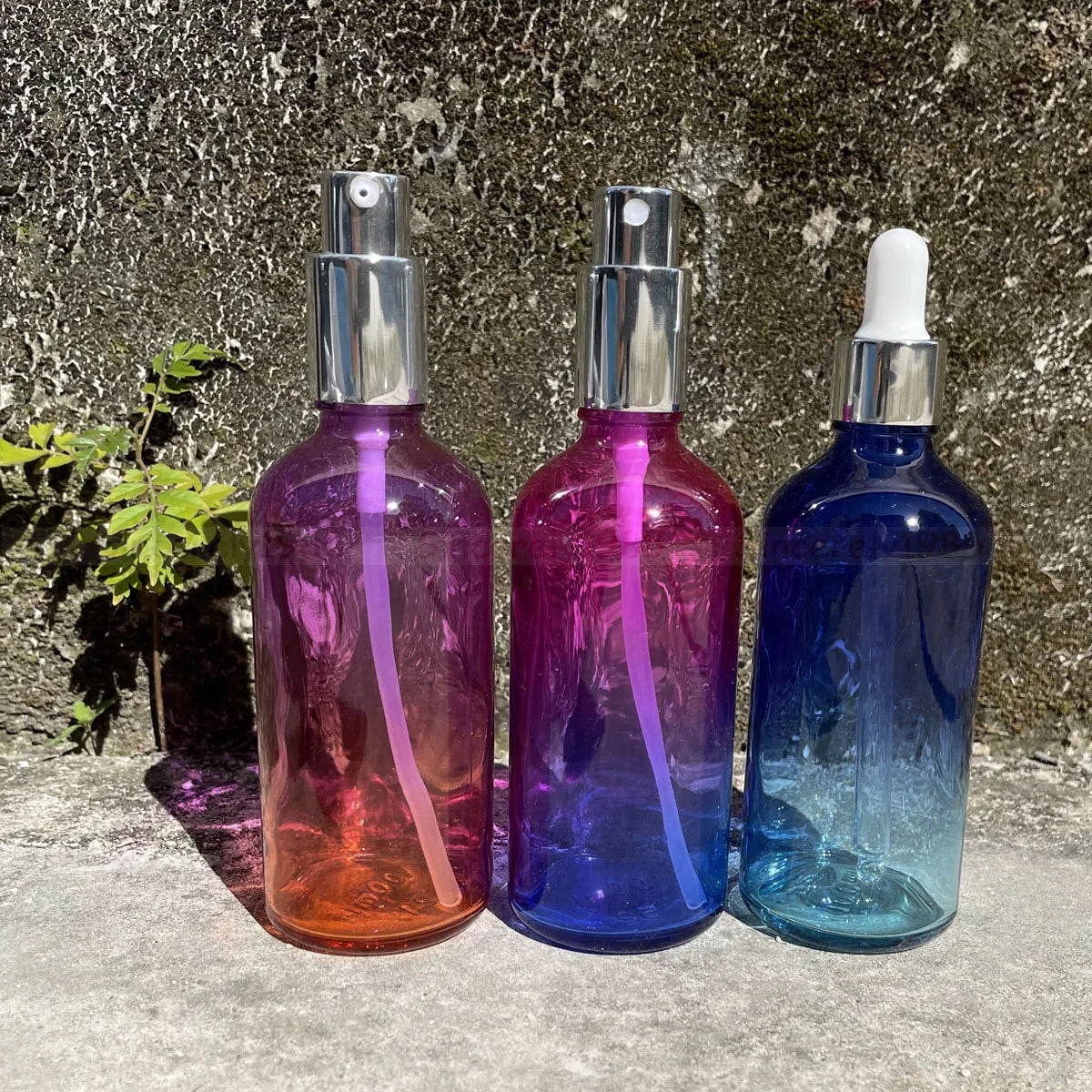 1X 3x 100ml Gradient Color glass bottle with Silver Perfume Sprayers, Essential Oil Glass Droppers, Serum Cream Pump