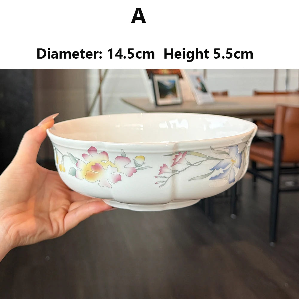 Floral Ceramic Dinner Set French Style Plates Oval Serving Bowls Unique Artistic Tableware For Daily Home Use Dining