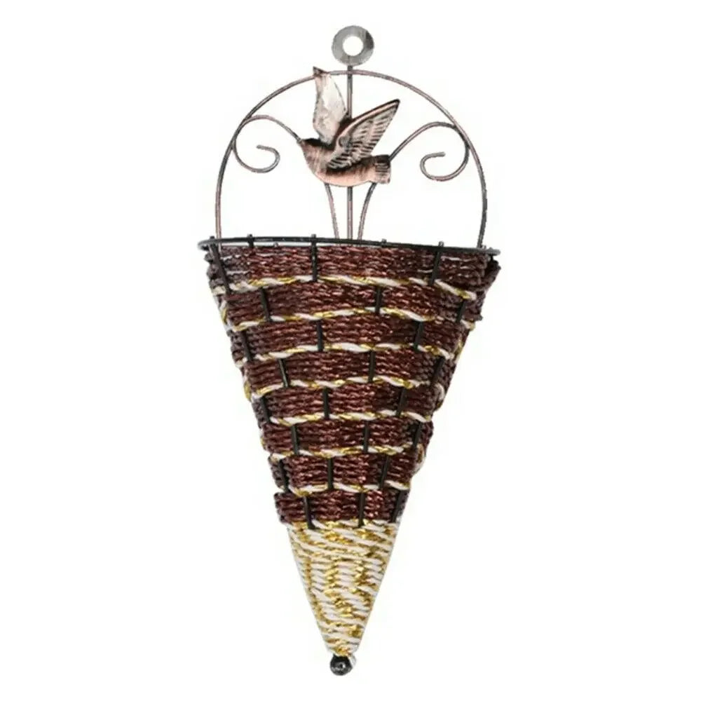 Natural Rattan Wall Planter Hanging Flower Pot Hanger Flower Basket Vase BoxMetal Plant Hang Baskets Home Garden Wall Decoration