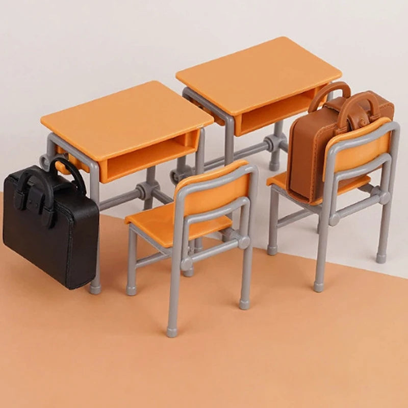 1 Set 1:12 Dollhouse Accessories Miniature Desks Chairs Model Classroom Decoration Toy Food Tableware Ornament