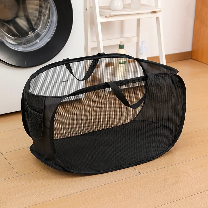Large Capacity Laundry Basket Foldable Mesh Storage Bag For Dirty Clothes Organizer In Bathroom Washing Room Home Use