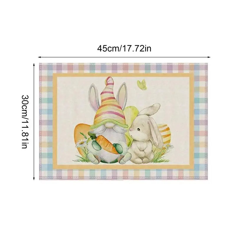 Easter Rabbit placemat Linen Bunny Dining Table Non-Slip Cloth Placemat Spring Holiday Happy Easter Decoration for Home Kitchen
