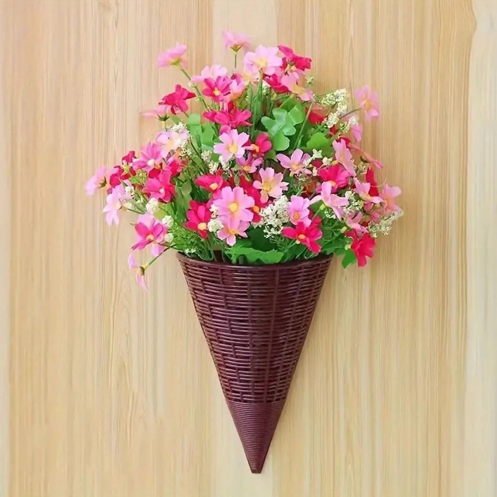 Home Decoration Hanging Flower Basket Plastic Durable Flower Arrangement Container Fan-shaped Pattern Art Rattan Wall Hanging