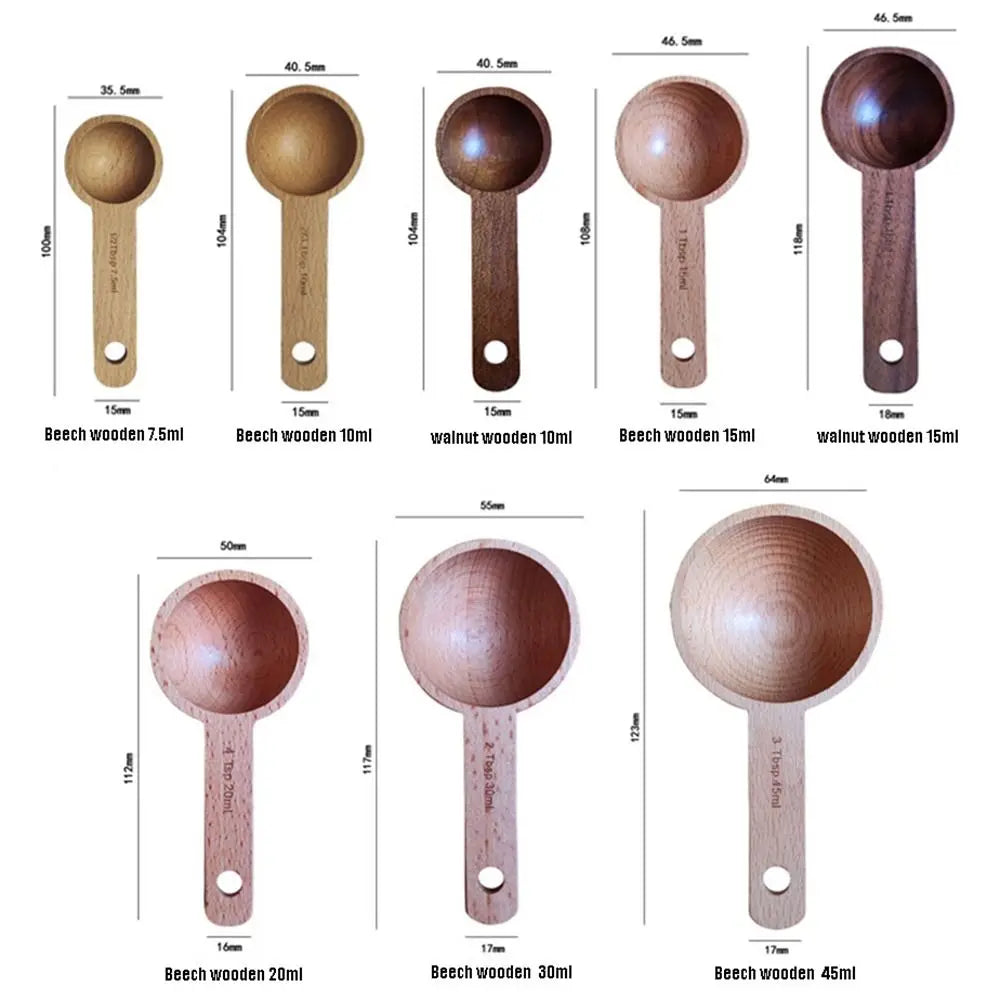 Tablespoon Measuring Spoon Walnut Wooden 7.5/10/15/30/45ml Beech Wooden Spoon Hangable Kitchen Measuring Tools Coffee Bean Spoon