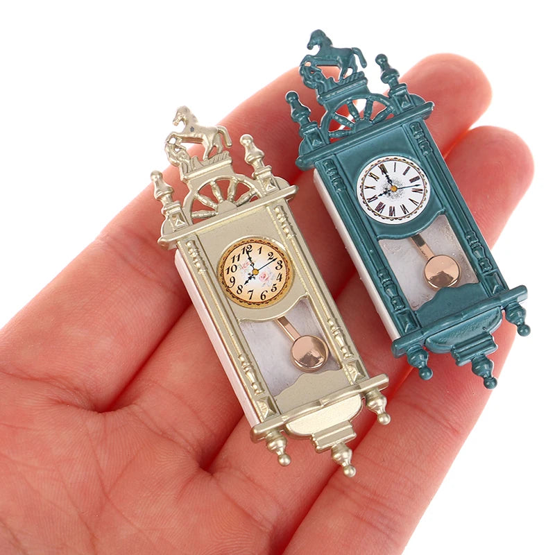 1:12 Dollhouse Miniature Wall Clock Play Doll House Retro Pendulum Table Clock Furniture Home Decor Accessories Toy Pretend Play