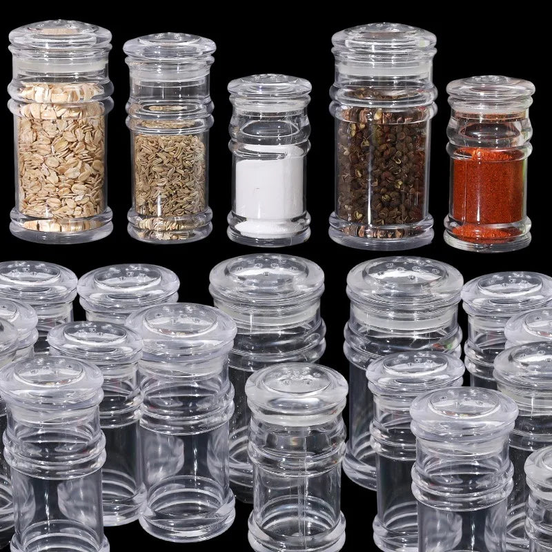 Clear Spice Jars Dispenser with Perforated Lid Salt Pepper Shaker Refillable Condiment Bottle Kitchen Seasoning Powder Container