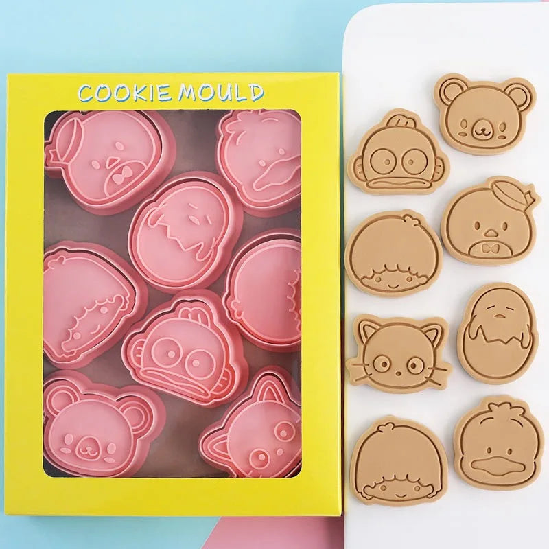8pcs Sanrio Hangyodon Cookie Molds Cutters 3D Flower Shape Plastic Pressable Biscuit Mold Cartoon Cookie Stamp Kitchen Baking