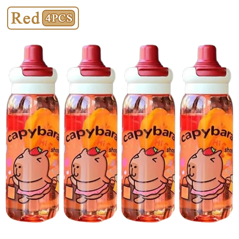 1/2/4PCS Capybara Cartoon 750ml Portable Large-capacity Water Bottle Sports Straw Cups Student Plastic Water Cups Children's Mug