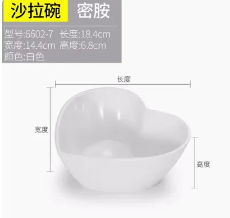 Medium love shaped bowl plastic melamine Dim sum tableware breakfast bowl dessert bowl fruit salad bowl
