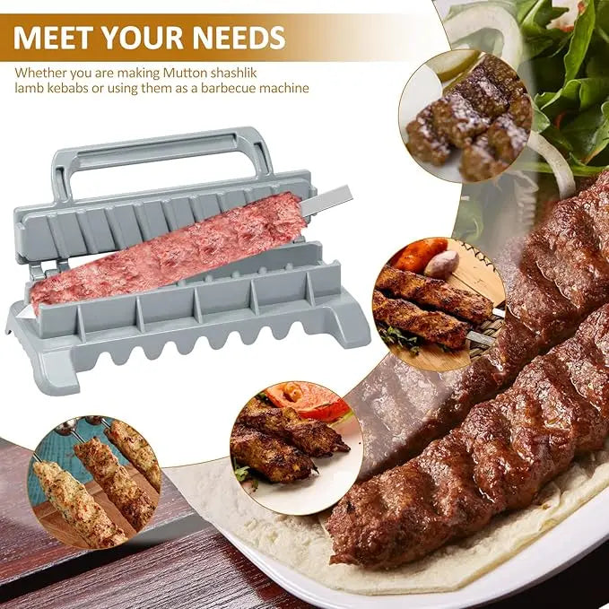 Kabob Skewers Flat Metal BBQ Barbecue Skewer with Wooden Handle Stainless Steel Kabob Skewers for Brazilian Koobideh Persian