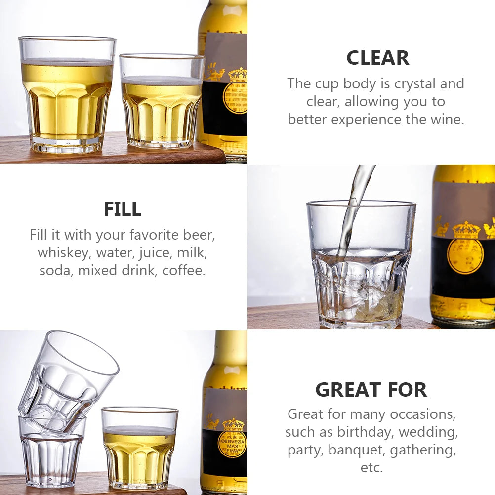 6 Pcs Unbreakable Spirits Cups Acrylic Whiskey Glasses Clear Cocktail Tumblers Beer Mugs Wine Glass Drinking Vessel Bar