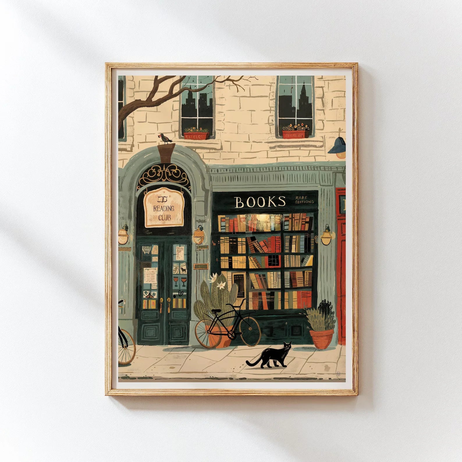 Bookstore Art Print, Cozy Bookshop Illustration, Library Wall Decor, Gift for Book Lover, Reading Nook Poster, Home Office Liter