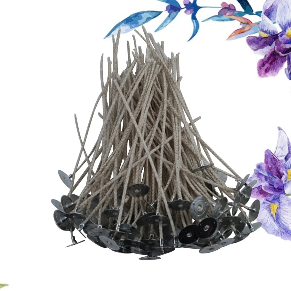 100Pcs Wick With Tabs Wicks Diy Set Soy Wax Pre Waxed Bases Centering Device Making Kit Home Garden Sewing
