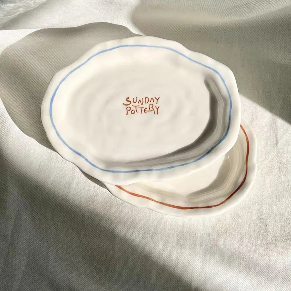 Simple Solid Color Tableware Ceramic Pasta Steak Plate Dinner Plate Creative Kitchen Irregular Shape Serving Tray Cooking Dishes