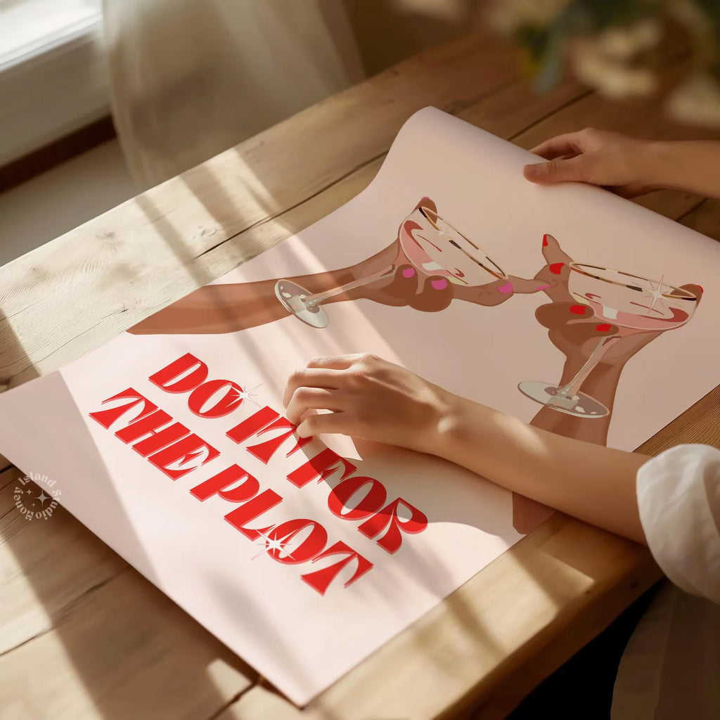 Do it for the plot pink print dorm decor bar cart apartment decor aesthetic trendy retro wall art y2k UNFRAMED