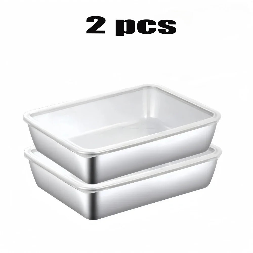 Thickened Square Plate Stainless Steel Rectangular Food Storage Pan With Lid Commercial Dish Tray Freshing Lunch Box Container