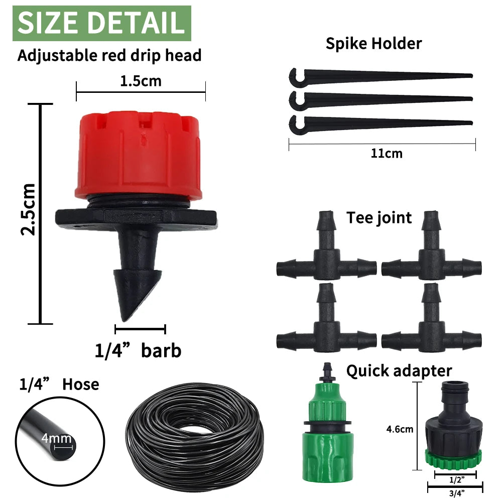 Micro Drip Irrigation System Portable 20M Automatic Watering with Adjustable Drippers Misting Watering Kits Garden Hose