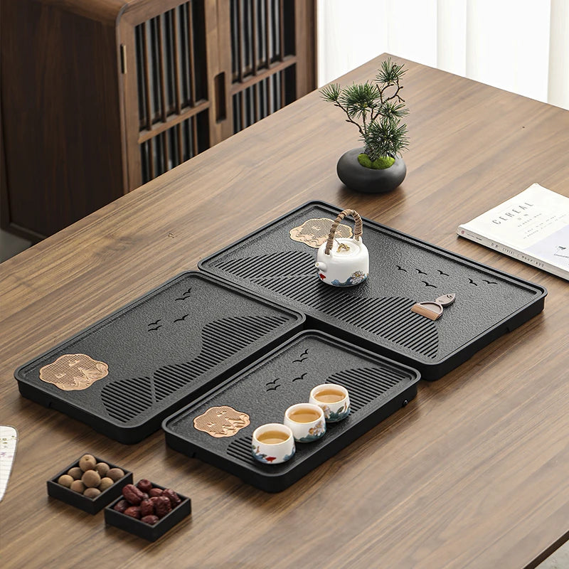 Chinese Style Aesthetics Tea Tray Kung Fu Light Luxury Lounge Creative Modern Tray Gift Serving Ceremony Bandejas Home Products