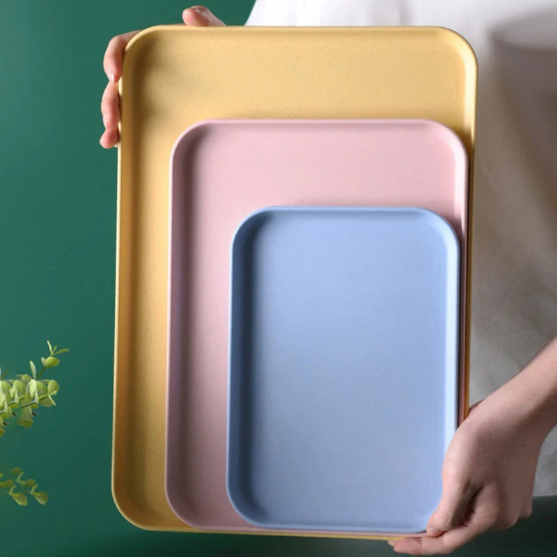 Plastic Serving Tray Home Tea Fruit Dessert Tray Anti-SlipScratch Resistant Plastic Food Cooking Storage Tray Kitchen Supplies