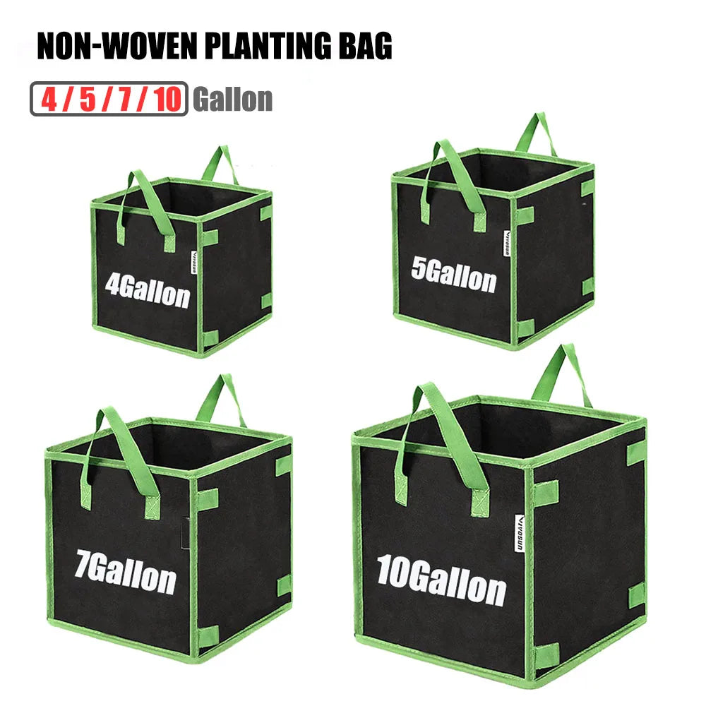 4/5/7/10 Gallon Non-woven Fabric Growing Bags Vegetable Flower Potato Pouch Root Container Garden Square Pots Planters Supplies