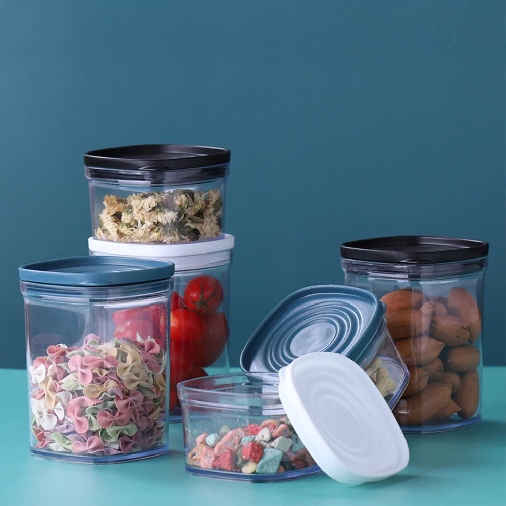 2Pcs Transparent Plastic Storage Jar Thickened Airtight Silicone Seal Lid Container for Kitchen Dry Fruits Nuts Snacks Food