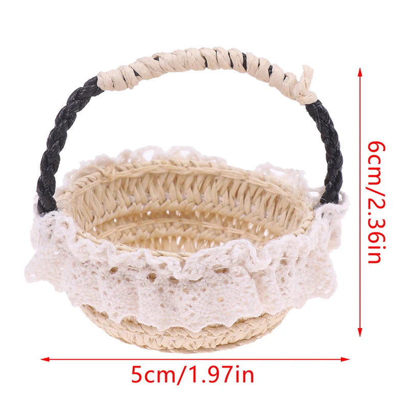 1Pcs Mini 1/12 Cute Dollhouse Rattan Frame Hand-woven Vegetable Food Storage Basket Dolls Miniature Decoration