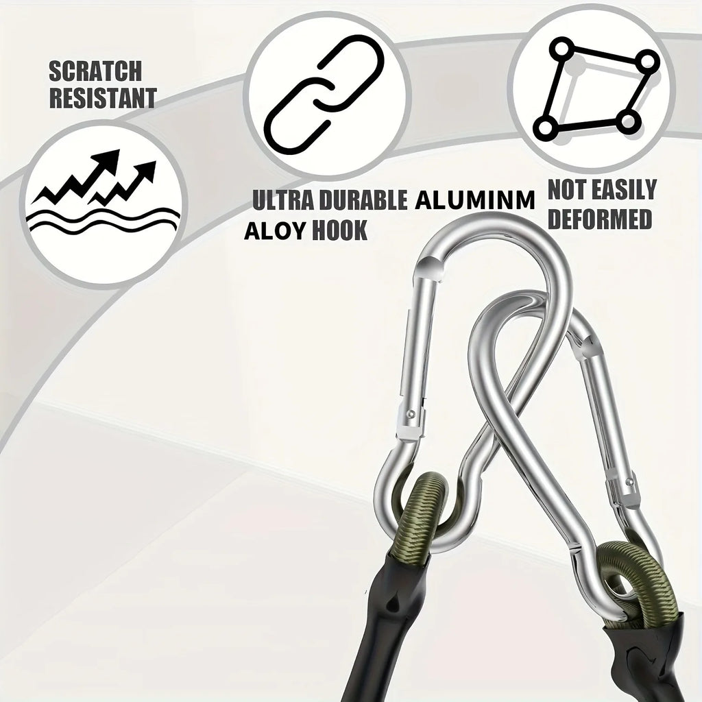 4 Heavy-Duty Rubber Belts with Metal Hooks, 13.78inch - Durable Black and Green, Perfect for Camping, Goods, Bicycles, Outdoor Tents, Luggage Racks, Camping Style Equipment |   Durable Rubber Strap |   Metal Hook Strap