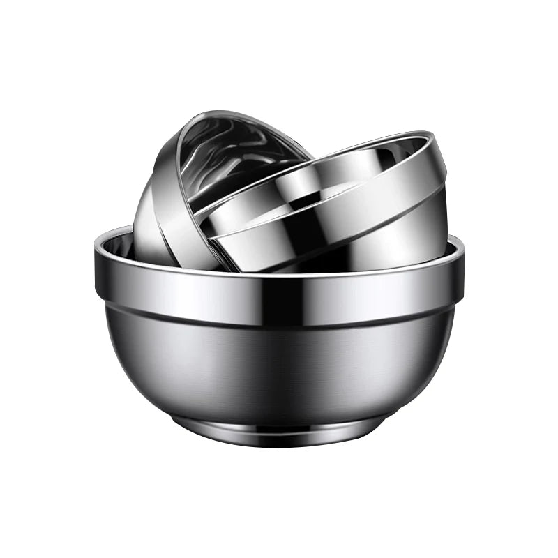 304 Stainless Steel Rice Bowls Household Five-layer Heat Insulation Fall Prevention Solid Tableware 15~16cm Adult Dining Bowl