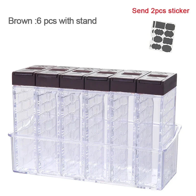 Transparent Spice Jar Set Salt and Pepper Seasoning Bottle Colorful Lid Kitchen Condiment Cruet Storage Container  Spice Rack