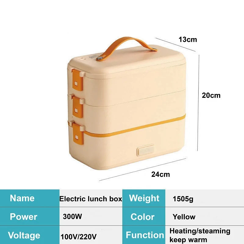 110V/220V Electric Lunch Box Office 304 Stainless Steel Quick Heating Bento Box Portable Fast Food Warmer Warming Pot 1.2L