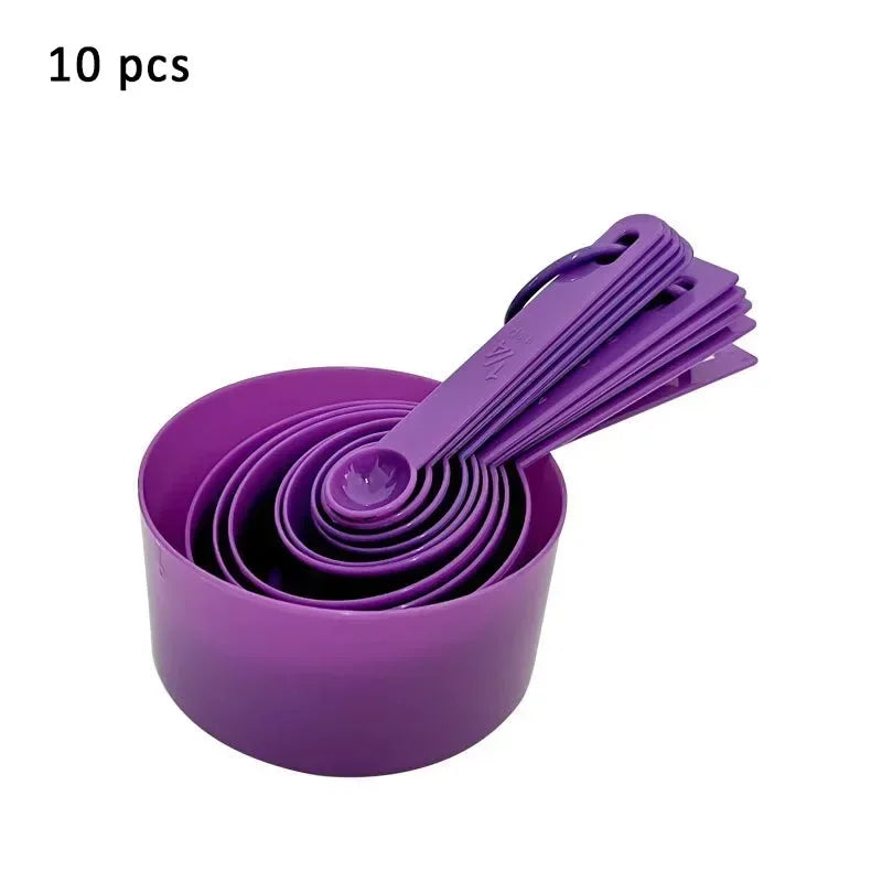 10Pcs/Set Cups Spoons Set Pure Color Measuring Tools PP Plastic Kitchen Accessories Portable Stackable Combination