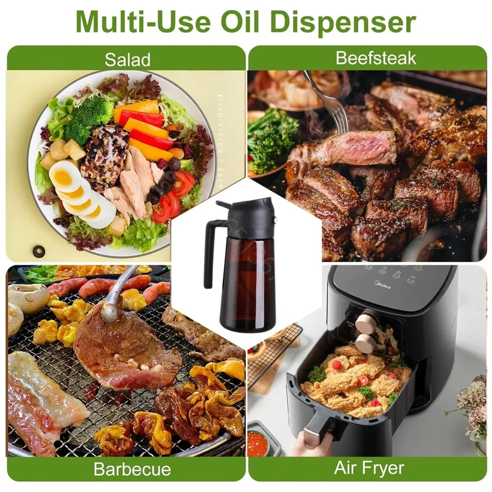 16oz/470ml 2-in-1 Brown Glass Oil Dispenser Sprayer Leakproof Olive Oil Sprayer Bottle for Cooking Air Fryer BBQ Baking Salad
