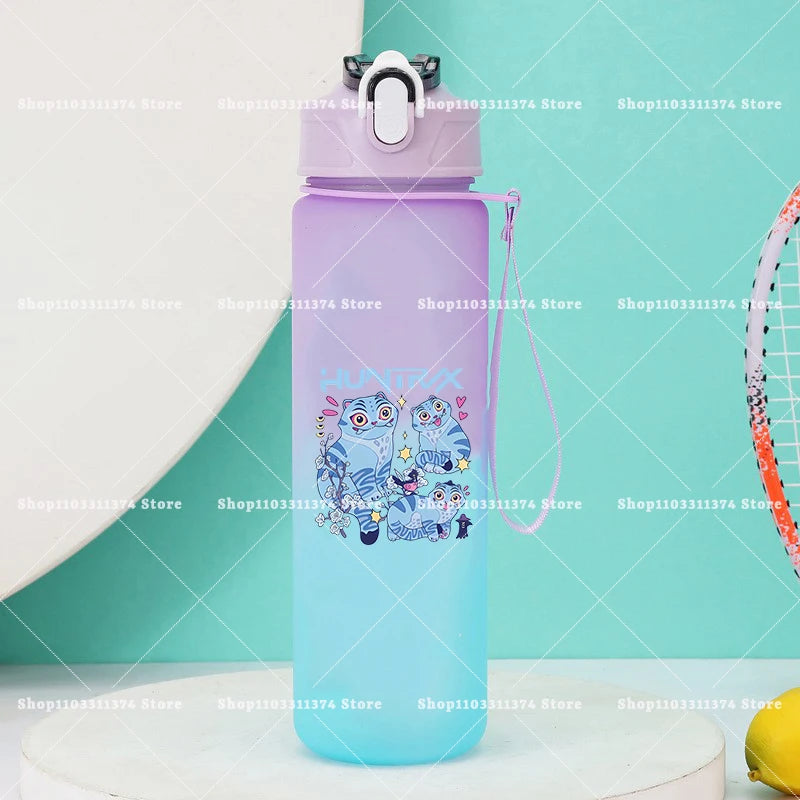 750ml KPop Demon Hunters Girls Boys Outdoor Water Bottles Portable Large Drinking Straw Water Cups Cartoon Sport Office Bottle
