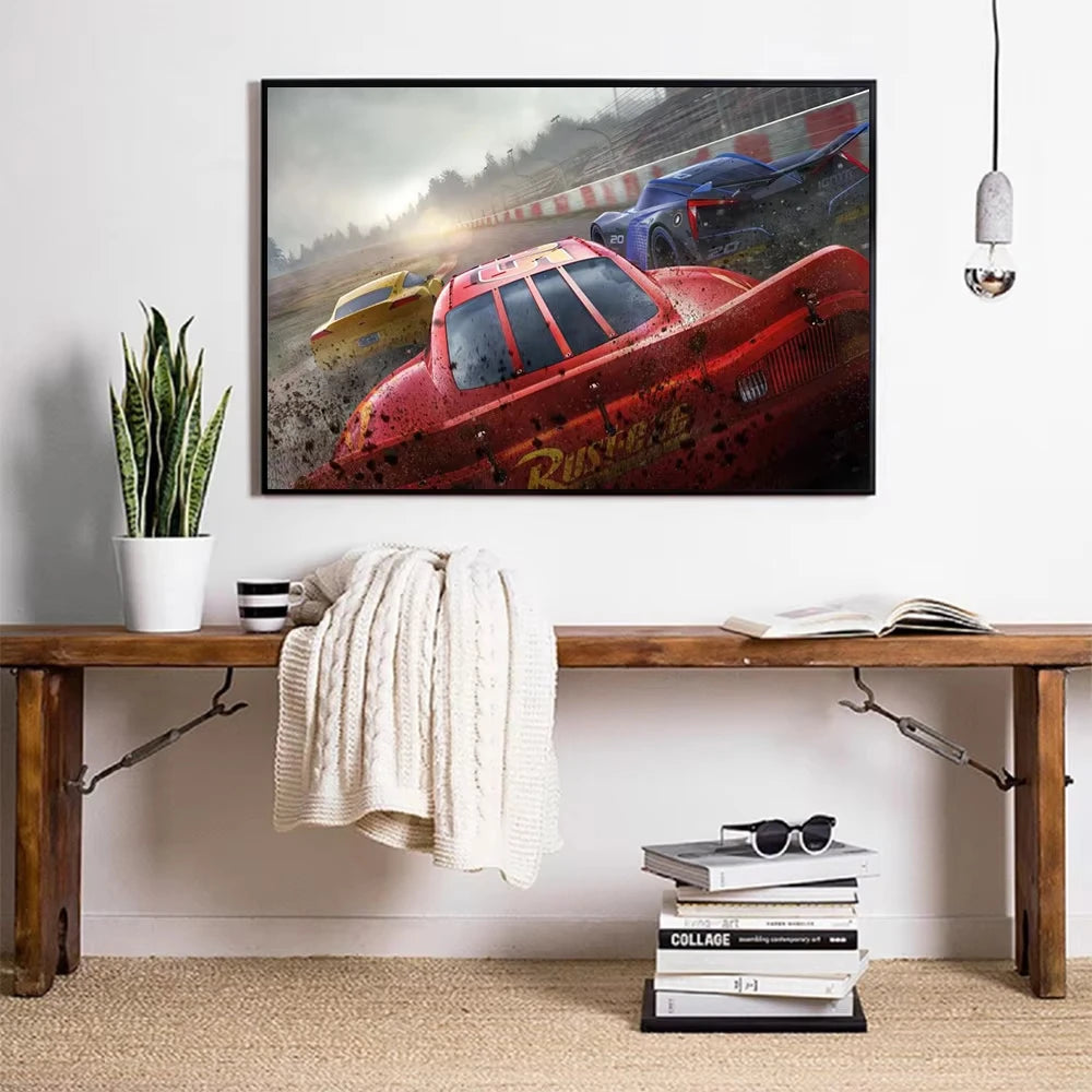 MINISO Kids Cartoon Speed Car Disney Home Living Room Bedroom Decorative Wall Art Anime Posters Mural Wall Art Canvas HD Prints