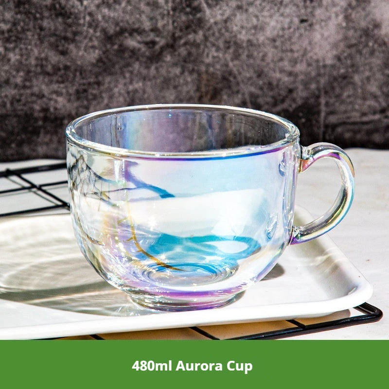 480ml Transparent Creative Glass Coffee Tea Mug Drinks Dessert Breakfast Milk Cup Glass Mugs Handle Drinkware With Cup Lid Spoon