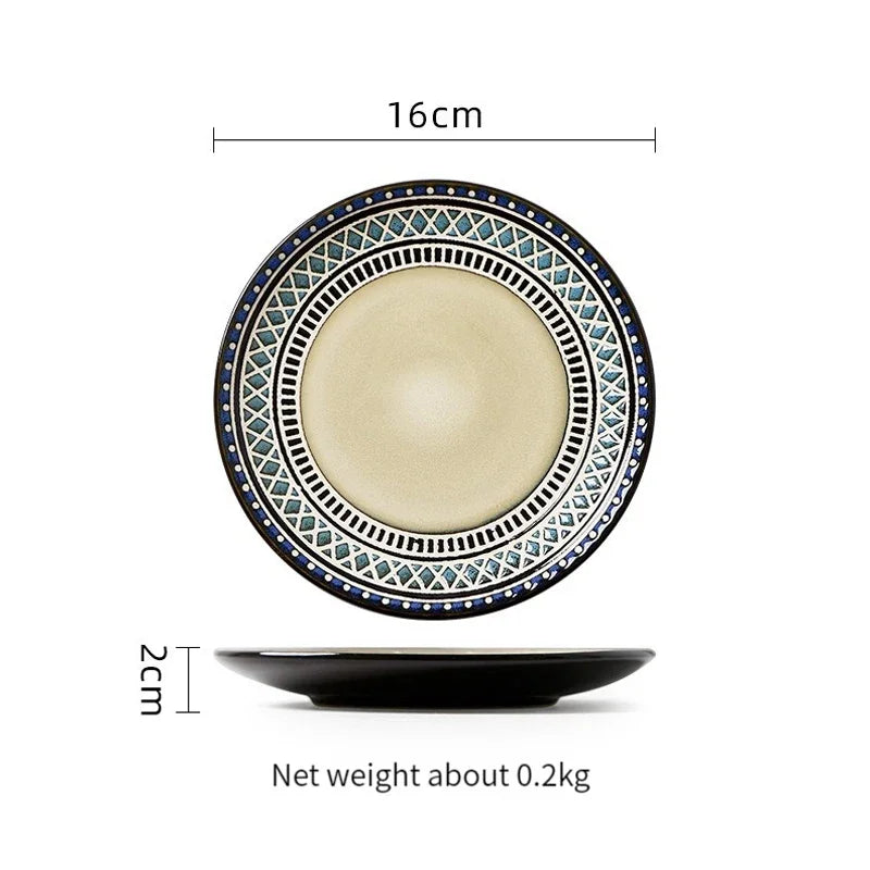 Moroccan Ceramic Tableware Set Bohemian plate set dinnerware Porcelain Round Bowl Oval Plate and mug