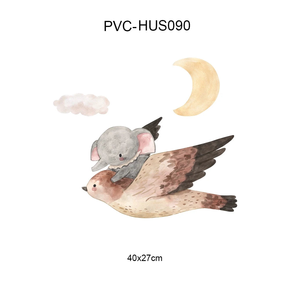 Fabric Cartoon Forest Vintage Town Wall PVC Moon Bunny Sticker DIY Kids Baby Room Wall Art Decoration for Bedroom Living Room