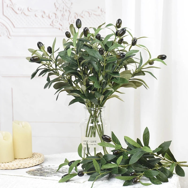 1/3/5Pcs Artificial Plant With Fake Fruit Olive Leaves Tree Branch For Home Garden Vase Decoration Wedding Bouquet Silk Flowers