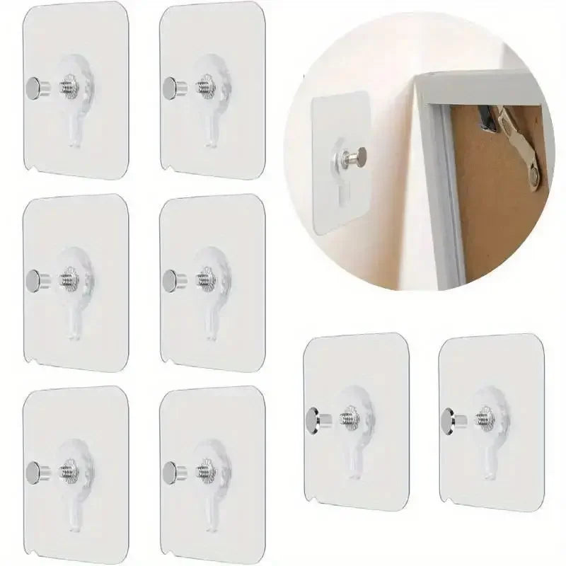 10/20 Pcs Adhesive Wall-Mounted Hooks Poster Photo Frame Clock Hangers Punch Free Screw Hook Kitchen Bathroom Organizer Holders