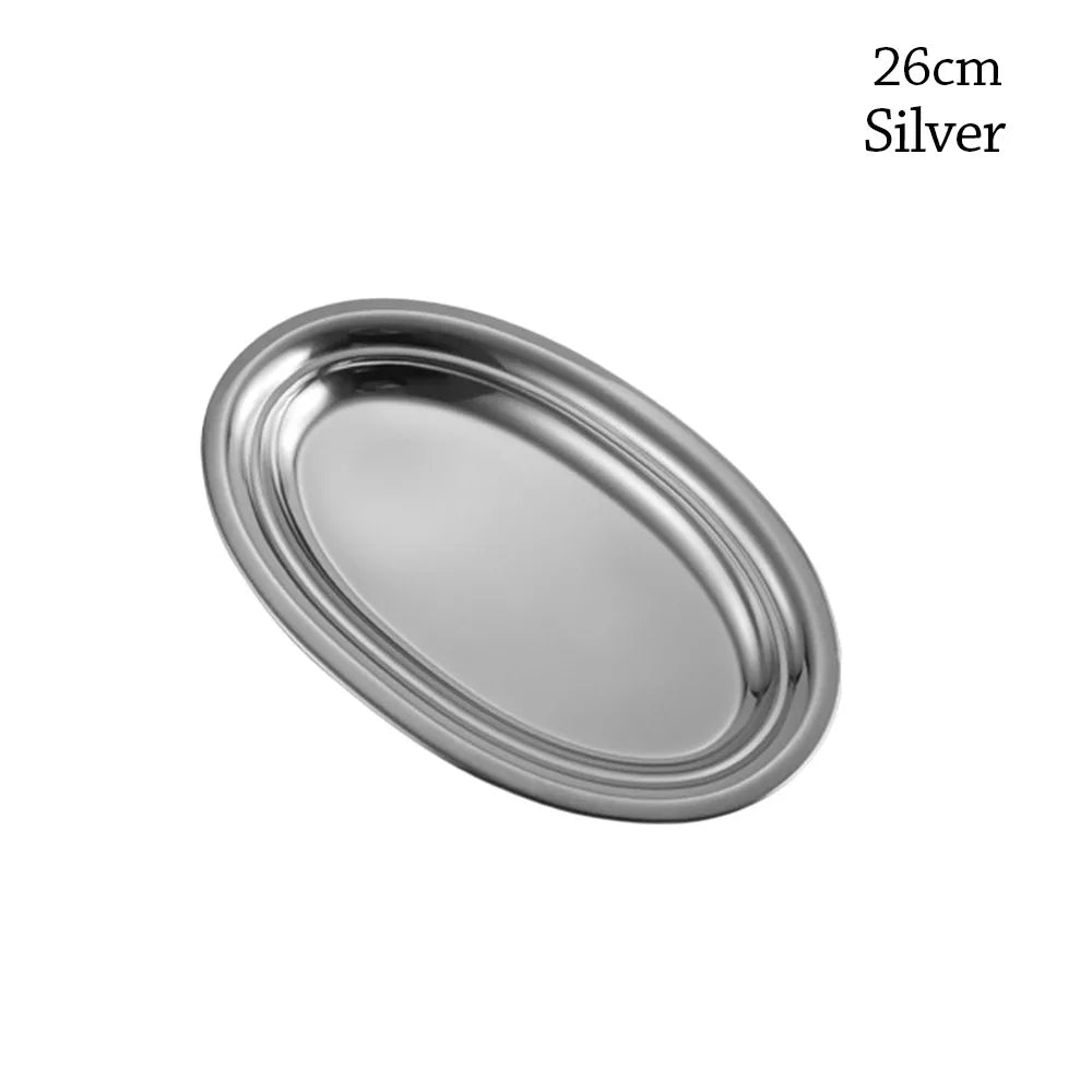 Durable 304 Stainless Steel Food Storage Serving Tray Multi-Size Ellipse Baking tray Large Capacity BBQ pan for Cooking Serving