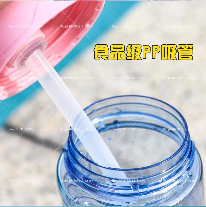 KPop Demon Hunters Drinking Glass Large Capacity Portable Plastic Mug Kids Cartoon Cute Sports Straw Drinking Cup Water Bottle