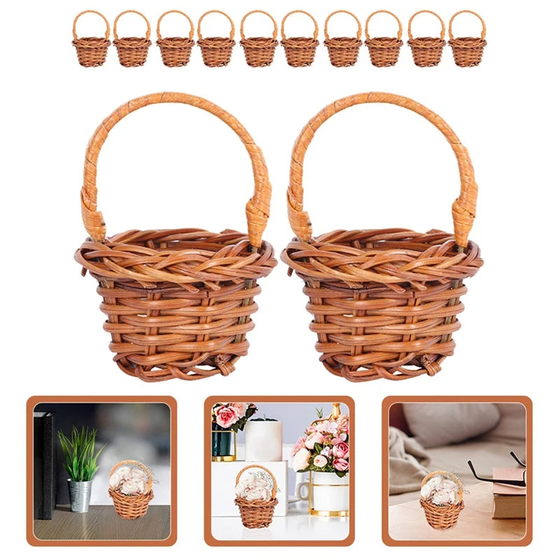 Mini Woven Baskets Miniature Flower Baskets Miniature Flower Baskets Small Easter Candy Gift Baskets-AT36