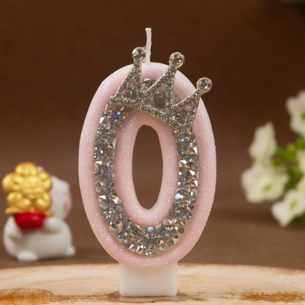 Digital Candles 0-9 Pink Silver Rhinestone Crown Creative Cake Decorative Birthday Candles
