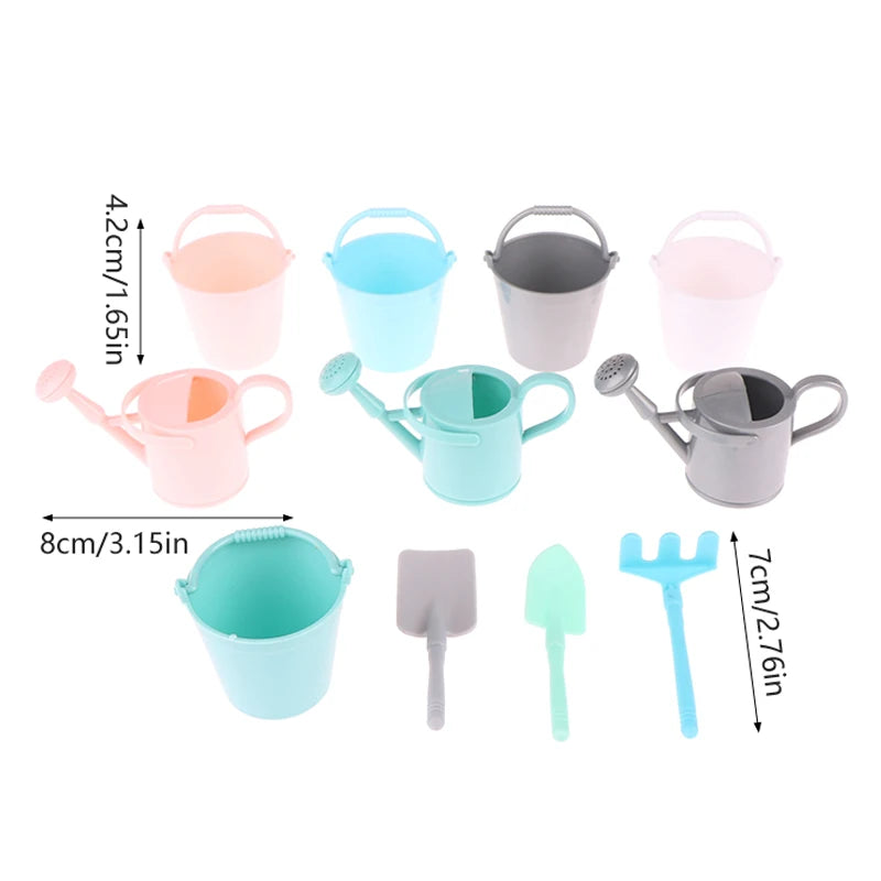 1:12 Dollhouse Miniature Watering Can Bucket Sprinkler Shovel Model Gardening Tools Decor Toy Doll House Accessories