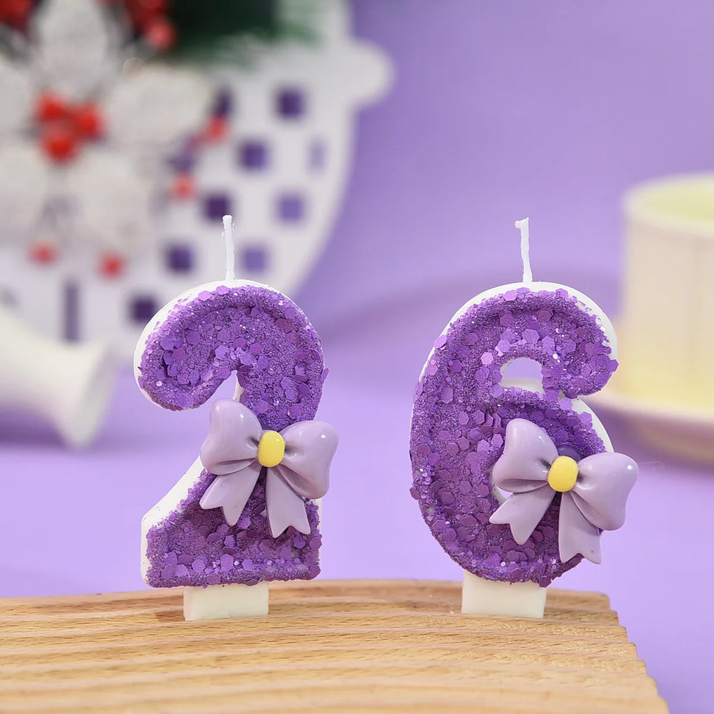 Purple Birthday Candles. Bow Number Candles. Birthday Cake Decoration, First Birthday Party Candles, Princess Butterfly