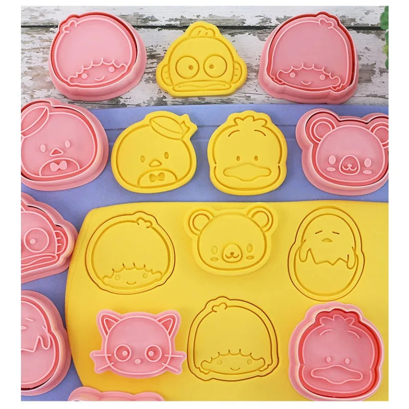 8pcs Sanrio Hangyodon Cookie Molds Cutters 3D Flower Shape Plastic Pressable Biscuit Mold Cartoon Cookie Stamp Kitchen Baking