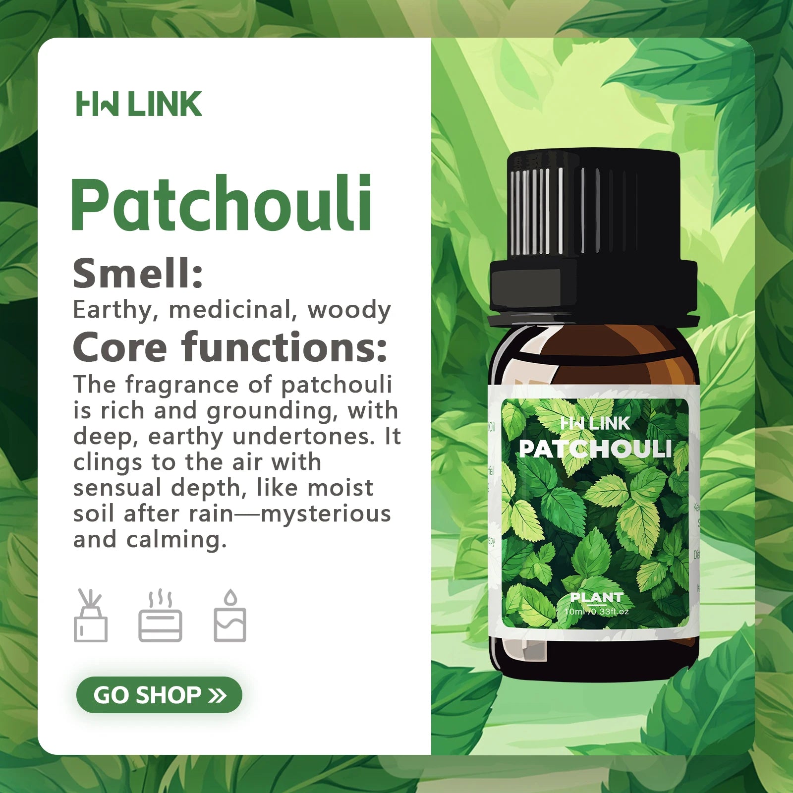 10ml Patchouli Essential Oils Massage Oil Skincare 100% Pure Natural for Hair Care, Home Diffusers, Skin, Aromatherapy, Perfumes