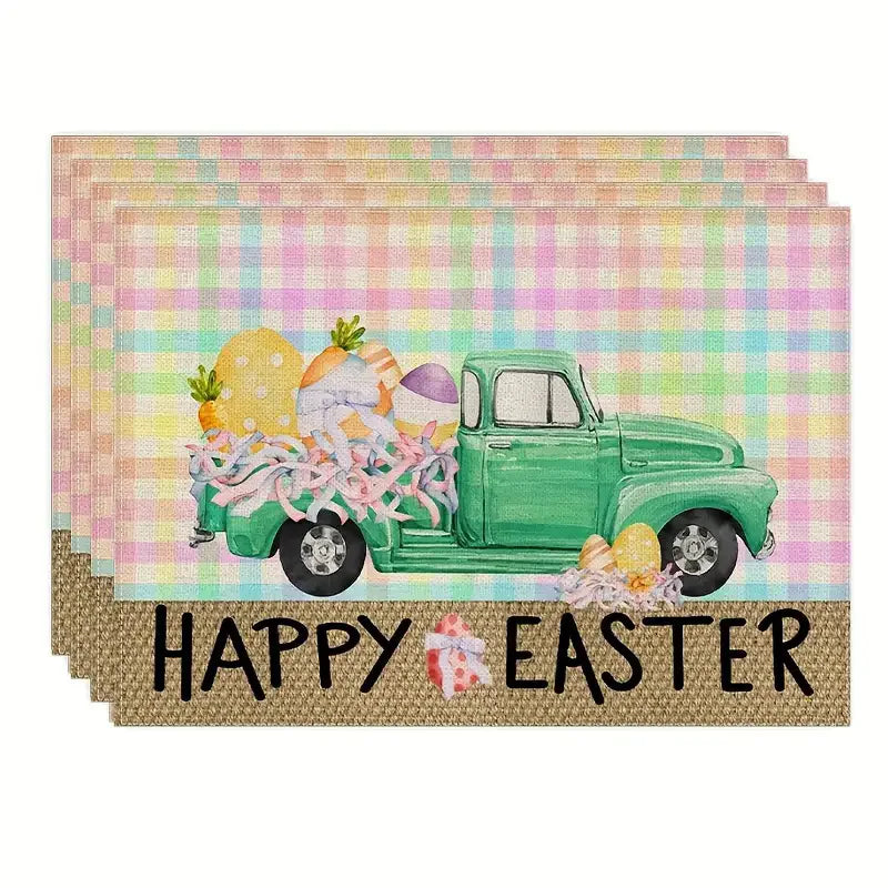 1Pc Easter Placemats Linen Rabbit Bunny Egg Dining Table Mats Placemat Spring Holiday Happy Easter Decoration for Home Kitchen